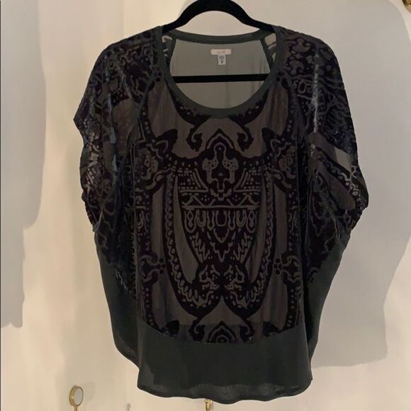Deep green sheer top with velvet pattern - Picture 1 of 6